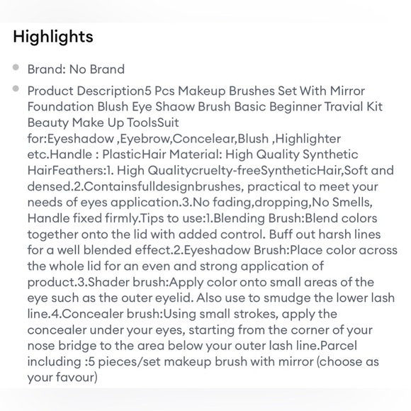 5 PIECES MAKEUP BRUSHES SET WITH MIRROR - Picture 8 of 8